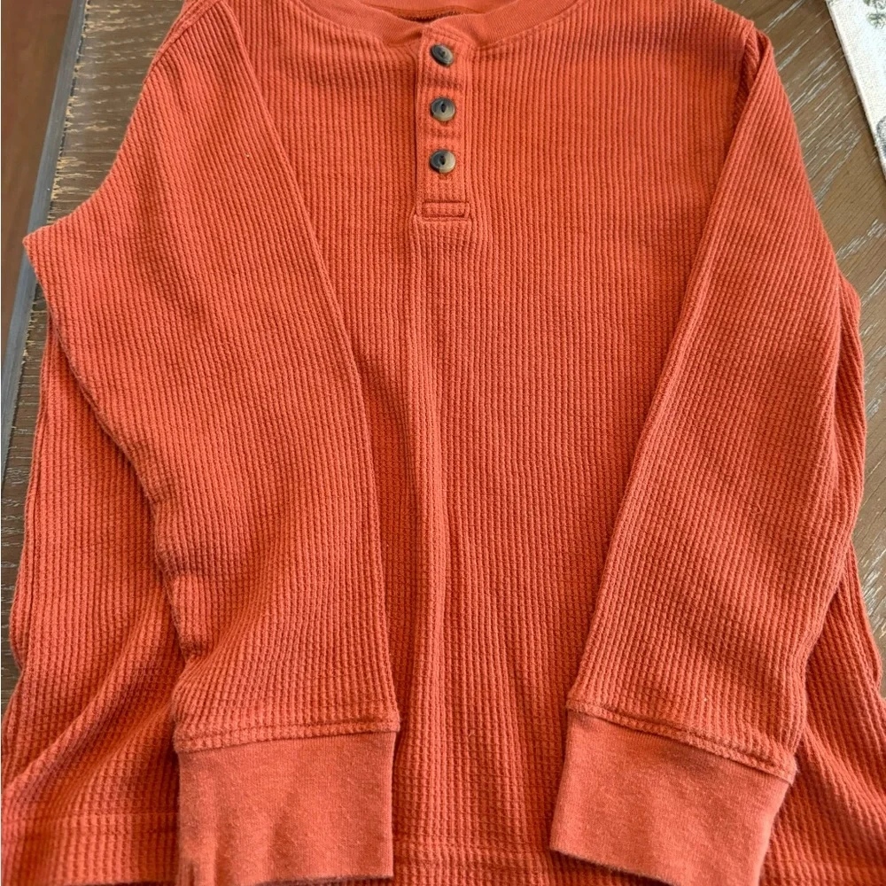 Old Navy Toddler Boy Rust Orange Waffle Knit Thermal Henley Long Sleeve Top 5T